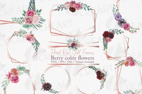 Download Berry Color Flower Rose Gold Frames Art - Premium Bundle